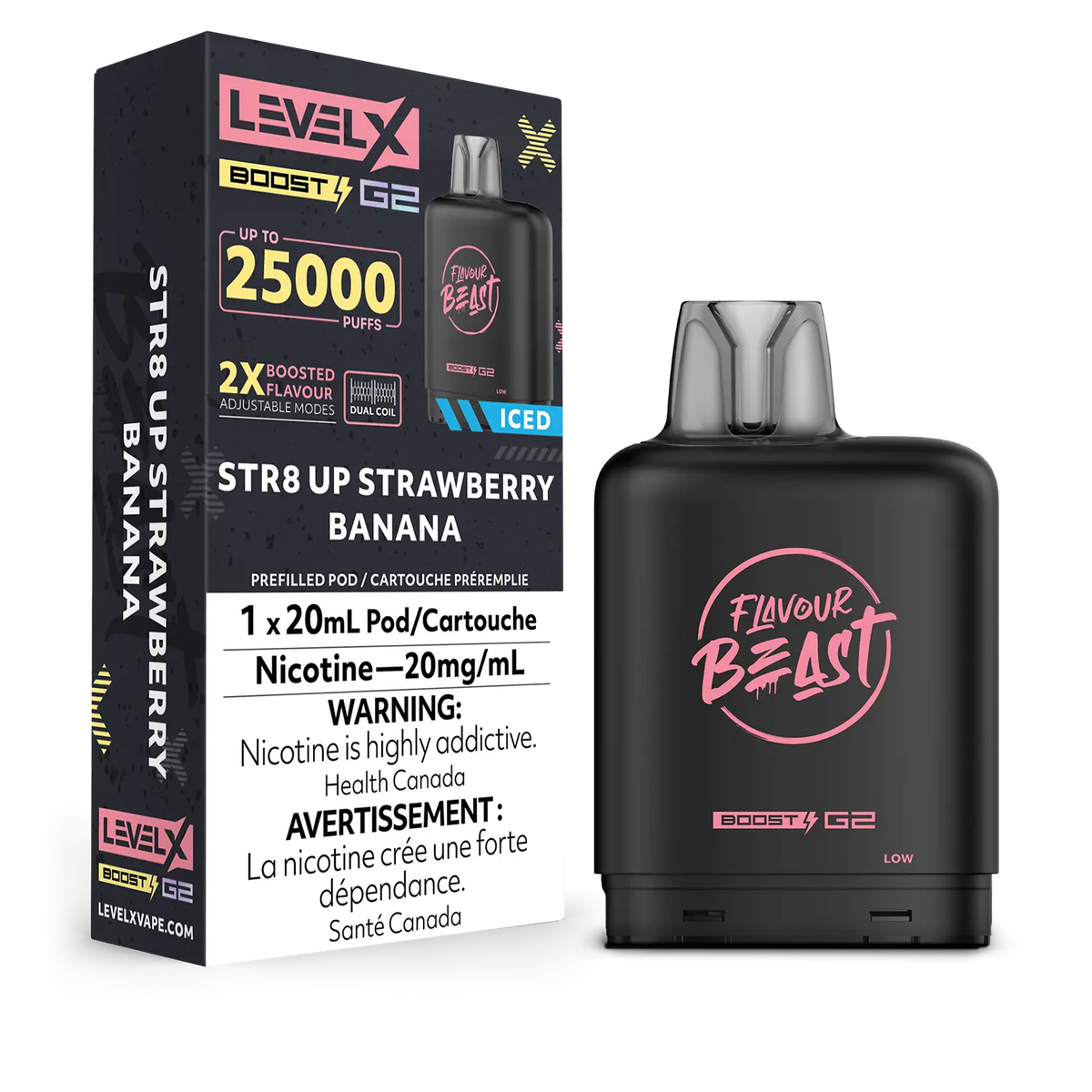 Level X Boost Pod Flavour Beast Str8 Up Strawberry Banana Iced