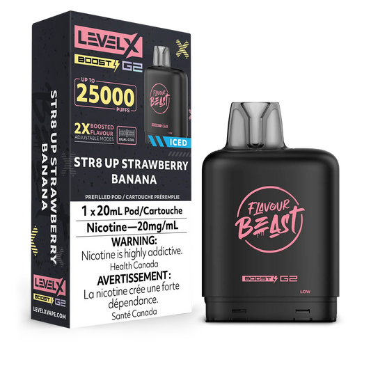 Level X Boost Pod Flavour Beast Str8 Up Strawberry Banana Iced