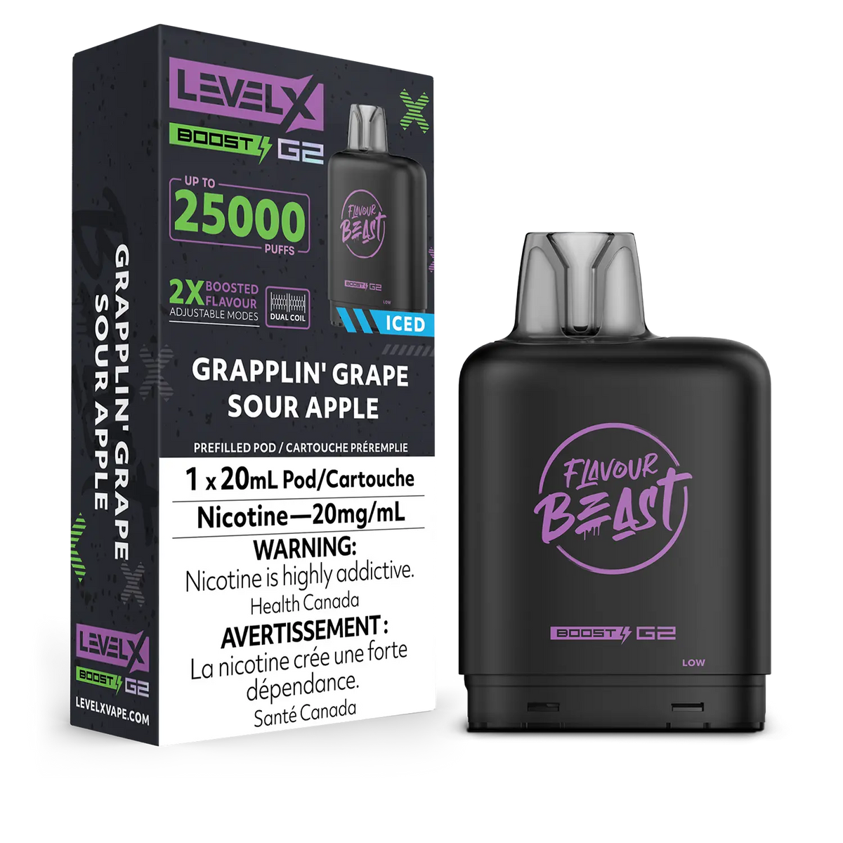 Level X Boost Pod Flavour Beast Grapplin Grape Sour Apple Iced